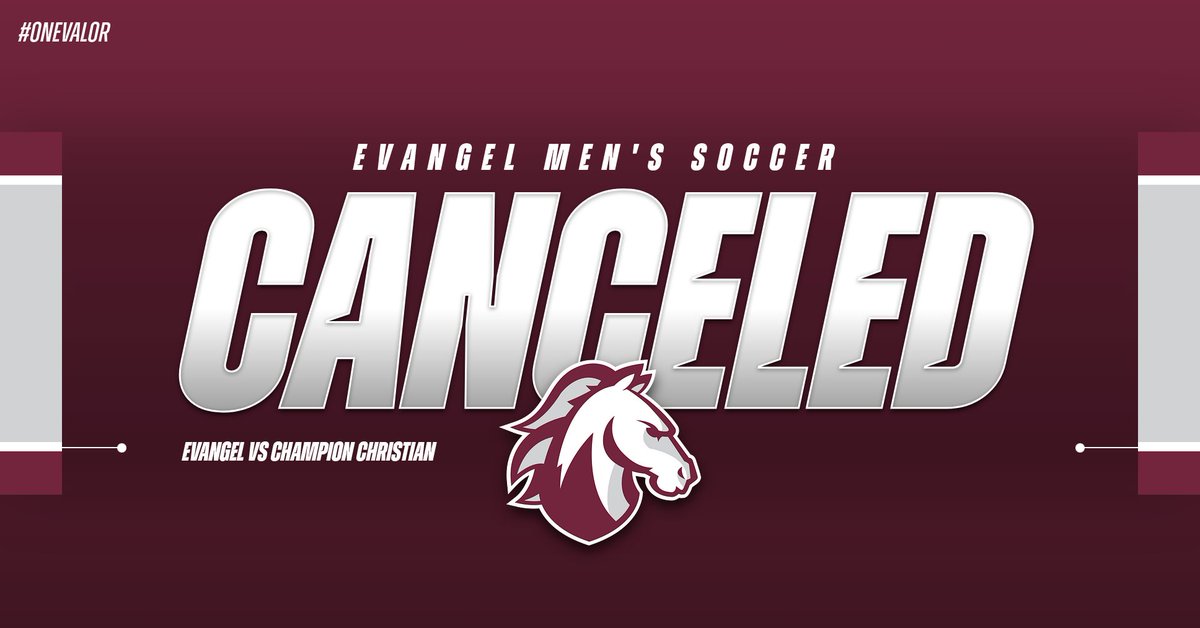 EvangelValor's tweet photo. 🚨 SCHEDULE CHANGE 🚨

Evangel Men's Soccer matchup with Champion Christian has been canceled and will not be made up this season. Evangel returns to action on Saturday (Oct. 3) afternoon at 2:30 p.m. to take on Bethany College. https://t.co/QMH6OS6hYk