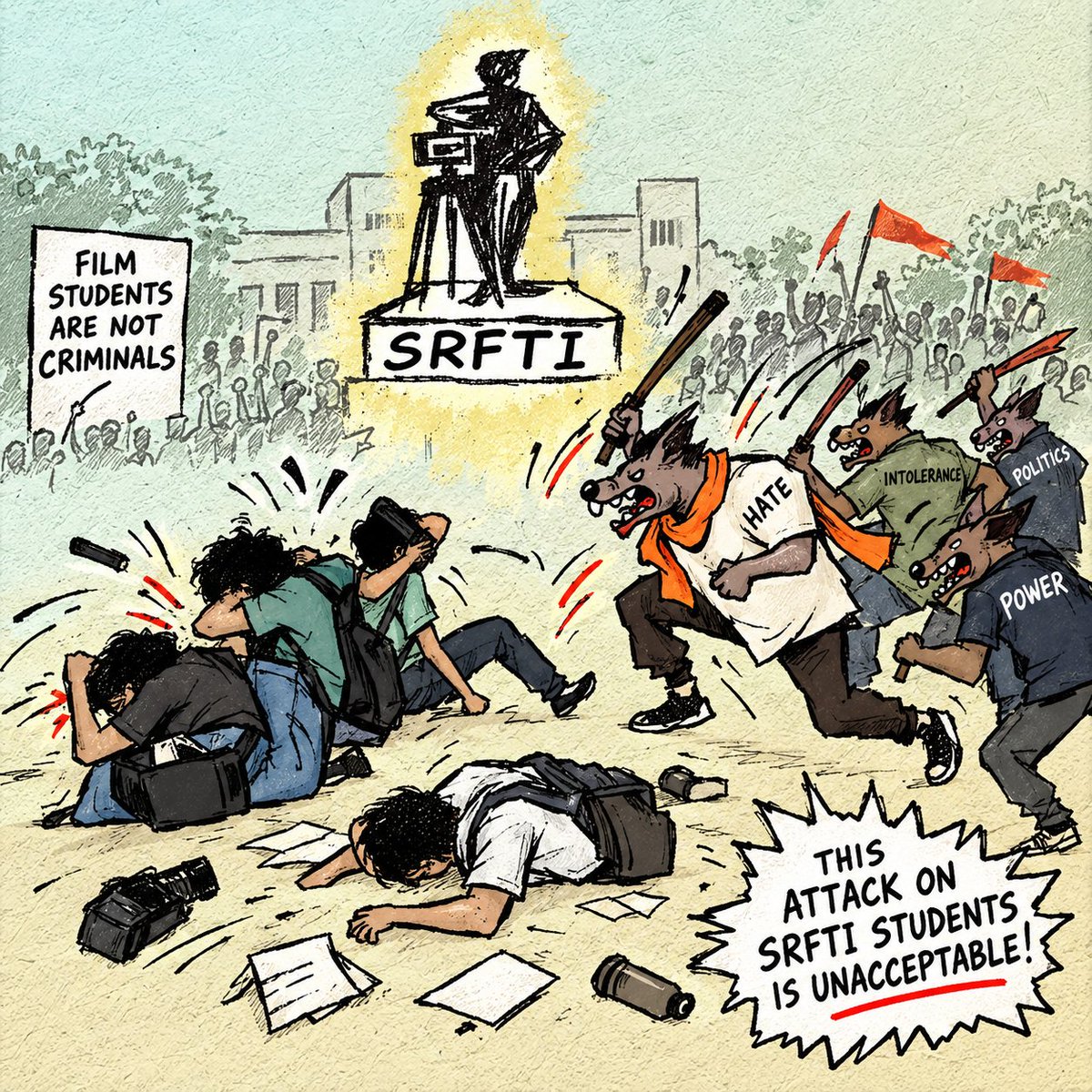 _iamgd_'s tweet photo. What happened on 27 September is deeply condemnable. Outsiders entered the SRFTI campus, stones were thrown at students, and some suffered head injuries. SRFTI is home to students from India and around the world. Violence has no place in an educational institution.

#SRFTI https://t.co/hevPn2CXsd
