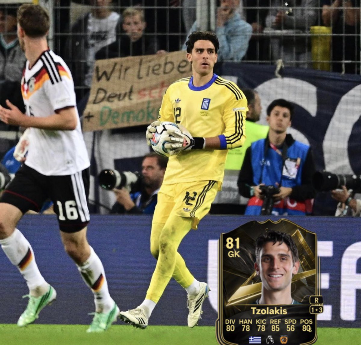 HullCityStats's tweet photo. Hull City goalkeeper Konstantinos Tzolakis is set to receive a TOTW card on @EASPORTSFC due to his fantastic display for Greece against Germany on Sunday. 🇬🇷

(@FutSheriff) #HCAFC https://t.co/uw7pXJz4XN