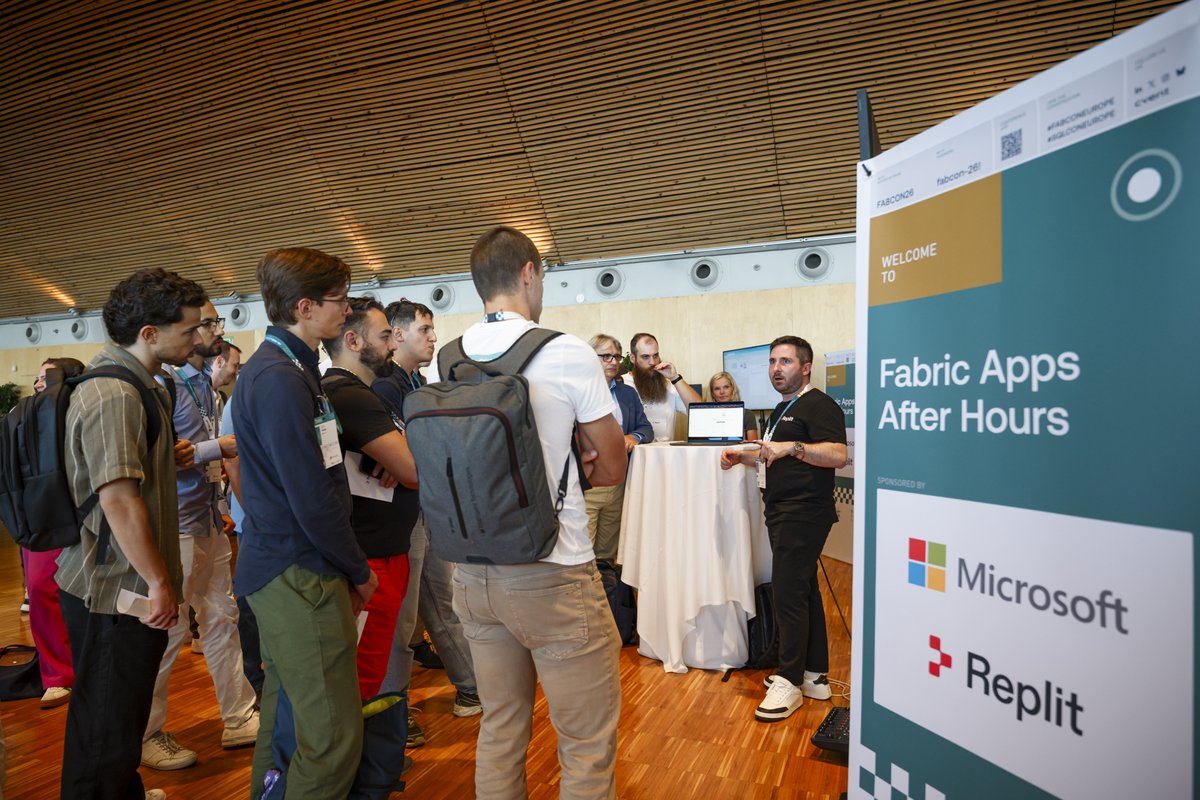 EuropeanFabric's tweet photo. What a fantastic evening at the Replit + Microsoft Fabric Apps After Hours event. Attendees enjoyed drinks, food, demos and chats! #FabConEurope #SQLConEurope https://t.co/eyKbn6I4kQ
