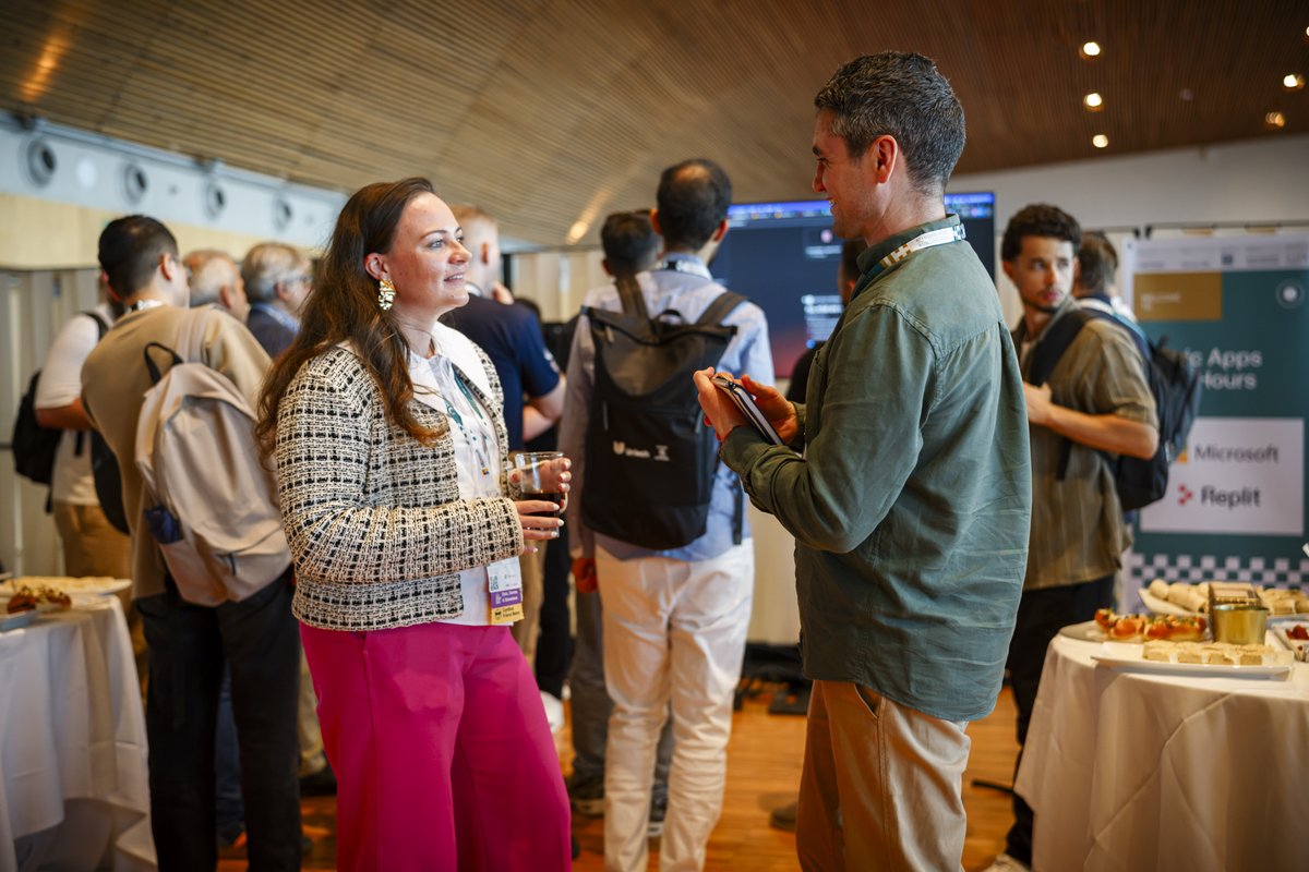 EuropeanFabric's tweet photo. What a fantastic evening at the Replit + Microsoft Fabric Apps After Hours event. Attendees enjoyed drinks, food, demos and chats! #FabConEurope #SQLConEurope https://t.co/eyKbn6I4kQ