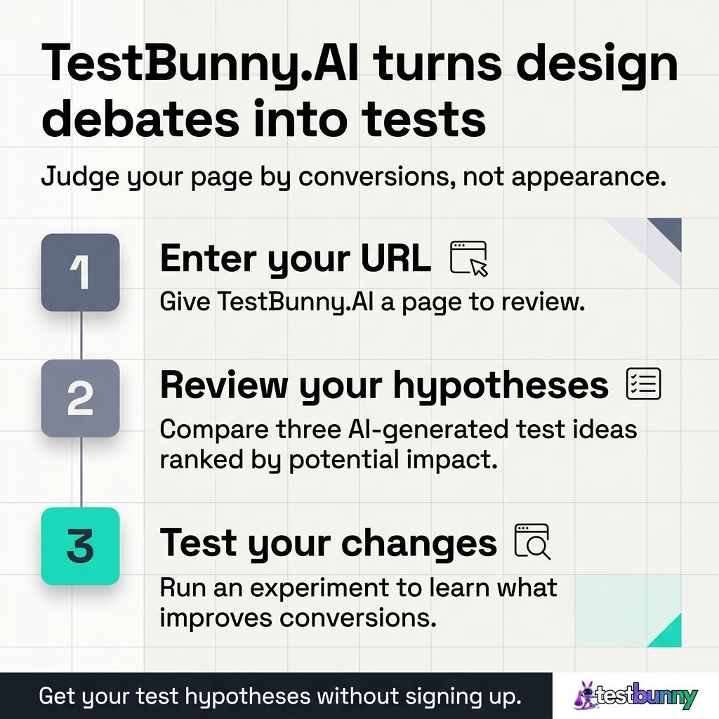 TestBunnyAI's tweet photo. The 'Ugly Page' challenge: High-performing websites rarely win design awards. If your hero section is a Dribbble masterpiece but your conversion rate is flat, you have an expensive art gallery, not a business. k7vvsz https://t.co/mNZtPExuUr