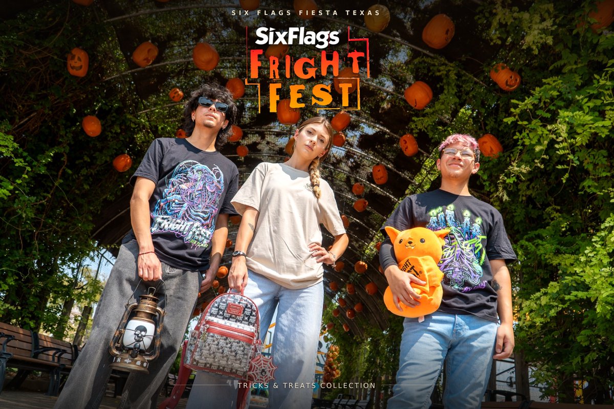 SF_FiestaTexas's tweet photo. Your wardrobe just got a little more sinister. 🩸🖤

Rep the screams at Six Flags all season long with the official Tricks &amp; Treats Collection. 

Shop the scares. Wear the fear. 🔥

#sixflags #halloween #scaryclothes https://t.co/wxFtyAaJMd