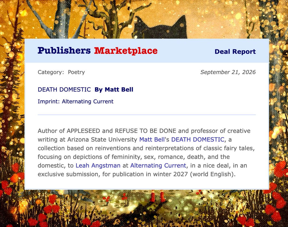 altcurrent's tweet photo. Deal report! Congrats to Matt Bell! We can’t wait to publish DEATH DOMESTIC.
⠀
https://t.co/Uz5J9DZAUG
.
#books #poetry #fairytales https://t.co/AP60JUfIUl