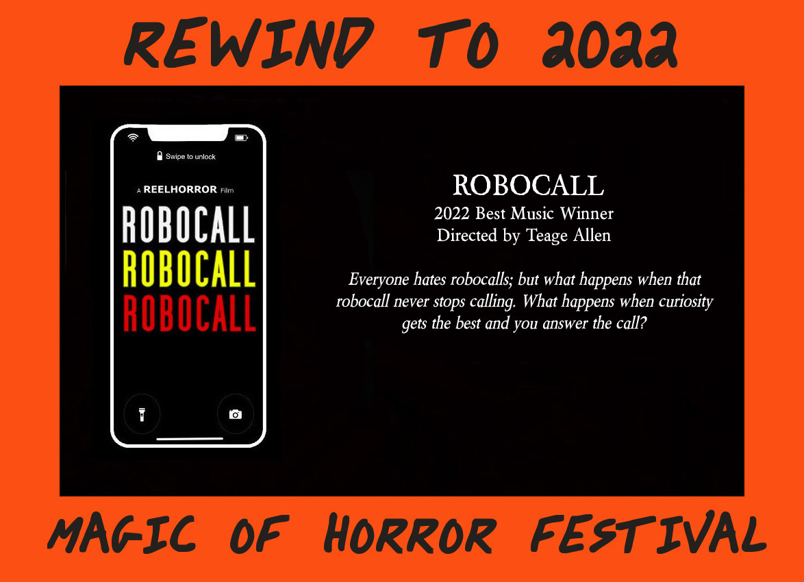 MagicOfHorror's tweet photo. ROBOCALL
2022 Best Music Winner
Directed by Teage Allen
#magicofhorror #filmfest #filmfestival #film #movie #horror #horrorfilm #horrormovie #horrorgenre #independentfilm #independenthorror #indiehorror #indyhorror https://t.co/Q1yztbh985
