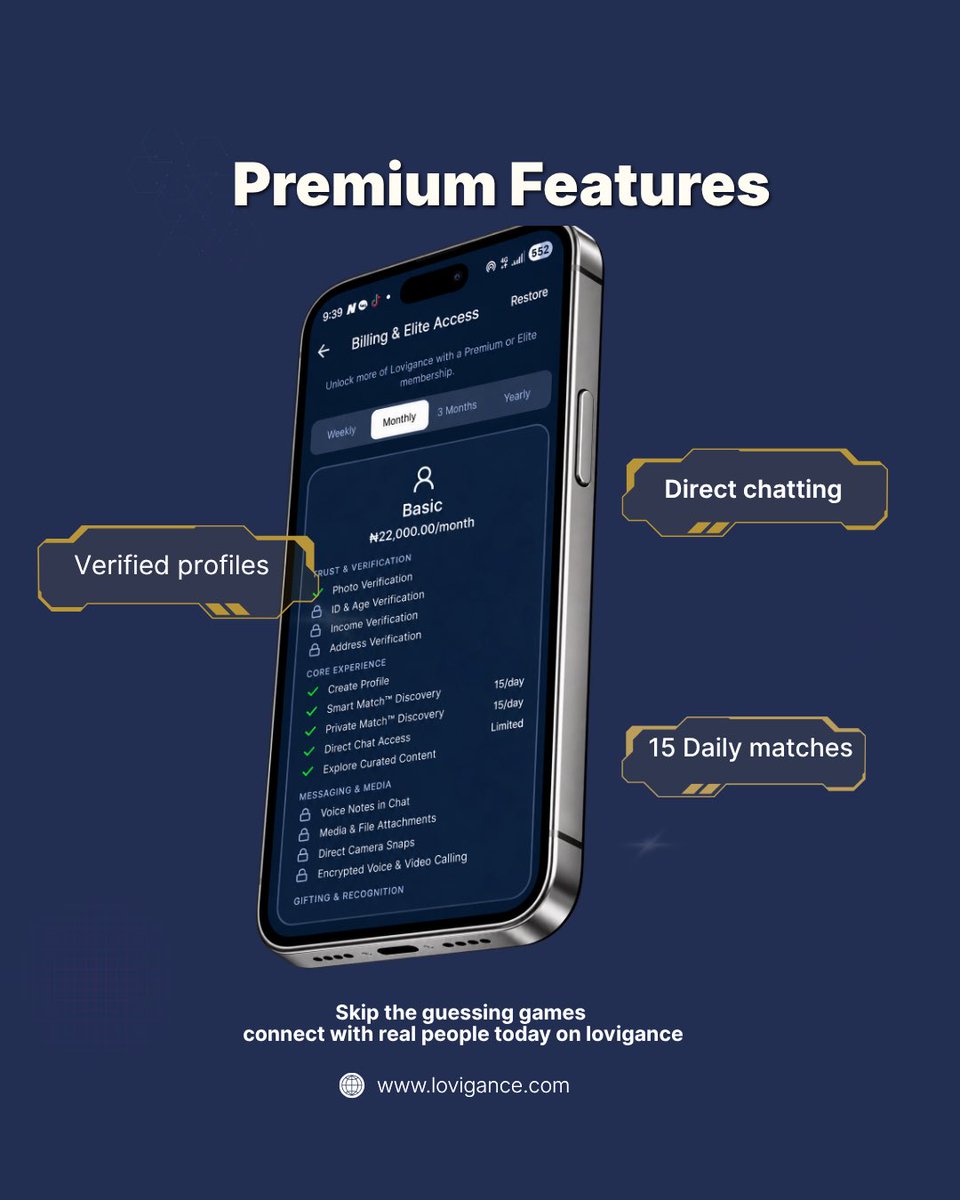 Lovigance's tweet photo. Skip the guessing games and connect with real, verified people who are genuinely looking for meaningful relationships. 

Upgrade your experience to unlock verified profiles, 15 daily matches, and direct chatting!

Tap the link in our bio or visit https://t.co/0zc6MoAXFo to unlock https://t.co/IpcJz70bhX