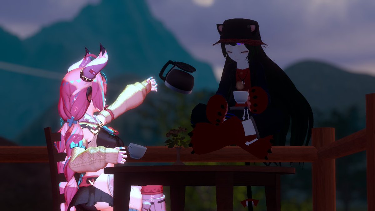 _Curse_Universe's tweet photo. They are here!!  Let's have some coffee together, my friend. 

I'm glad he could make it. 🌻

#vrc #vrchat #VRChatPhotography #vrcphoto #VRChat_World https://t.co/OLpMn4FSJV