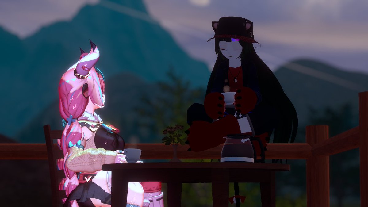 _Curse_Universe's tweet photo. They are here!!  Let's have some coffee together, my friend. 

I'm glad he could make it. 🌻

#vrc #vrchat #VRChatPhotography #vrcphoto #VRChat_World https://t.co/OLpMn4FSJV