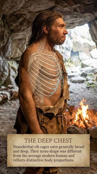 Fullybattened's tweet photo. @SarcasticIsabel @grok "Neanderthals had a unique, shorter, and wider lower rib cage often called a barrel chest. Recent 3D virtual reconstructions show this shape provided a larger diaphragm and increased lung capacity to support a heavy, muscular body and high energy needs and larger brains..." https://t.co/nTcxDQeDqs