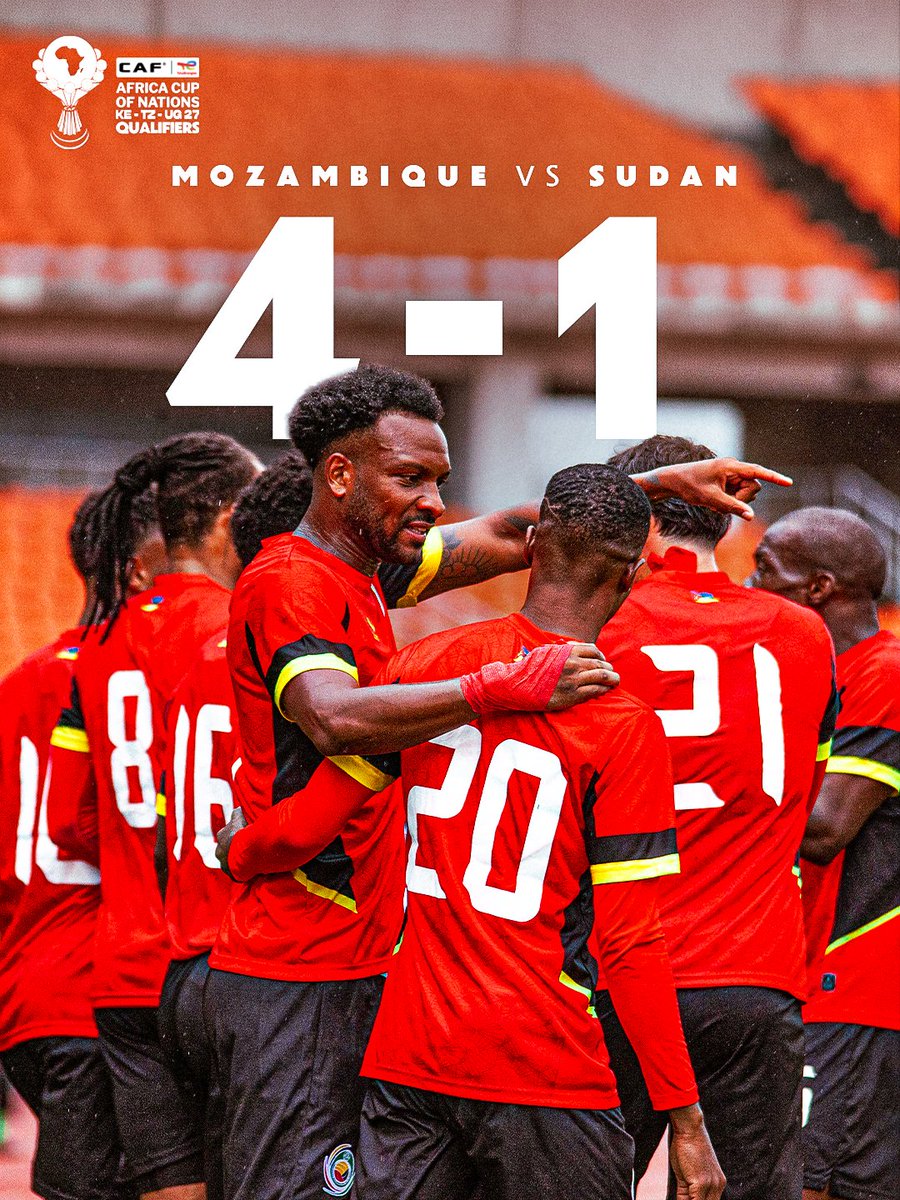 CAF_Online's tweet photo. Mozambique win it big over Sudan in the #TotalEnergiesAFCON2027 Qualifiers. 🤩🇲🇿 https://t.co/r0q0Vukb67