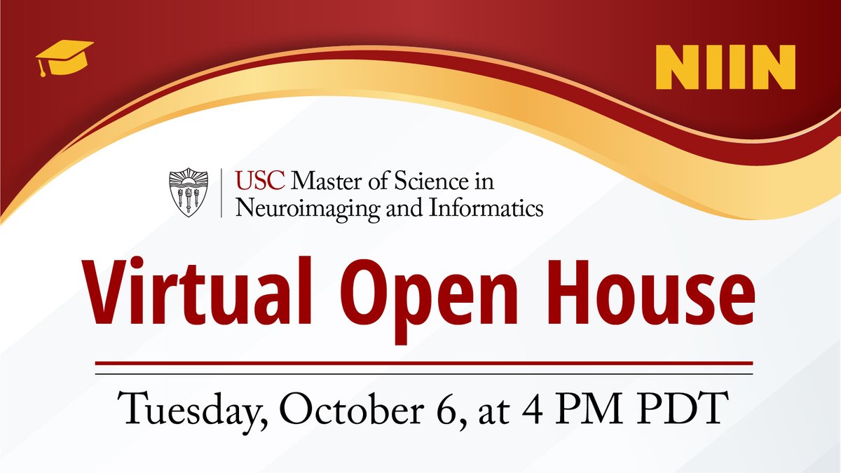 USCNIIN's tweet photo. 📣 Our Virtual Open House is Tues., Oct. 6, at 4 p.m. PDT

📚 Get to know our curriculum, where our alumni have taken their careers, and the research you can get involved in.

💻 To register, email NIIN@usc.edu with the subject line "Open House" and include your full name. https://t.co/QVw70B480V
