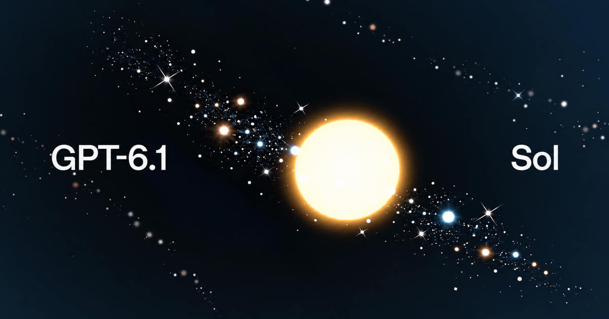 lochan_twt's tweet photo. openai just launched GPT-6.1 Sol

> close to Astra in intelligence
> 1/5th the input and output price
>  1/10th the cached input price
> Astra-level work is getting a lot cheaper 

wtf is happening https://t.co/Xox44KoR76