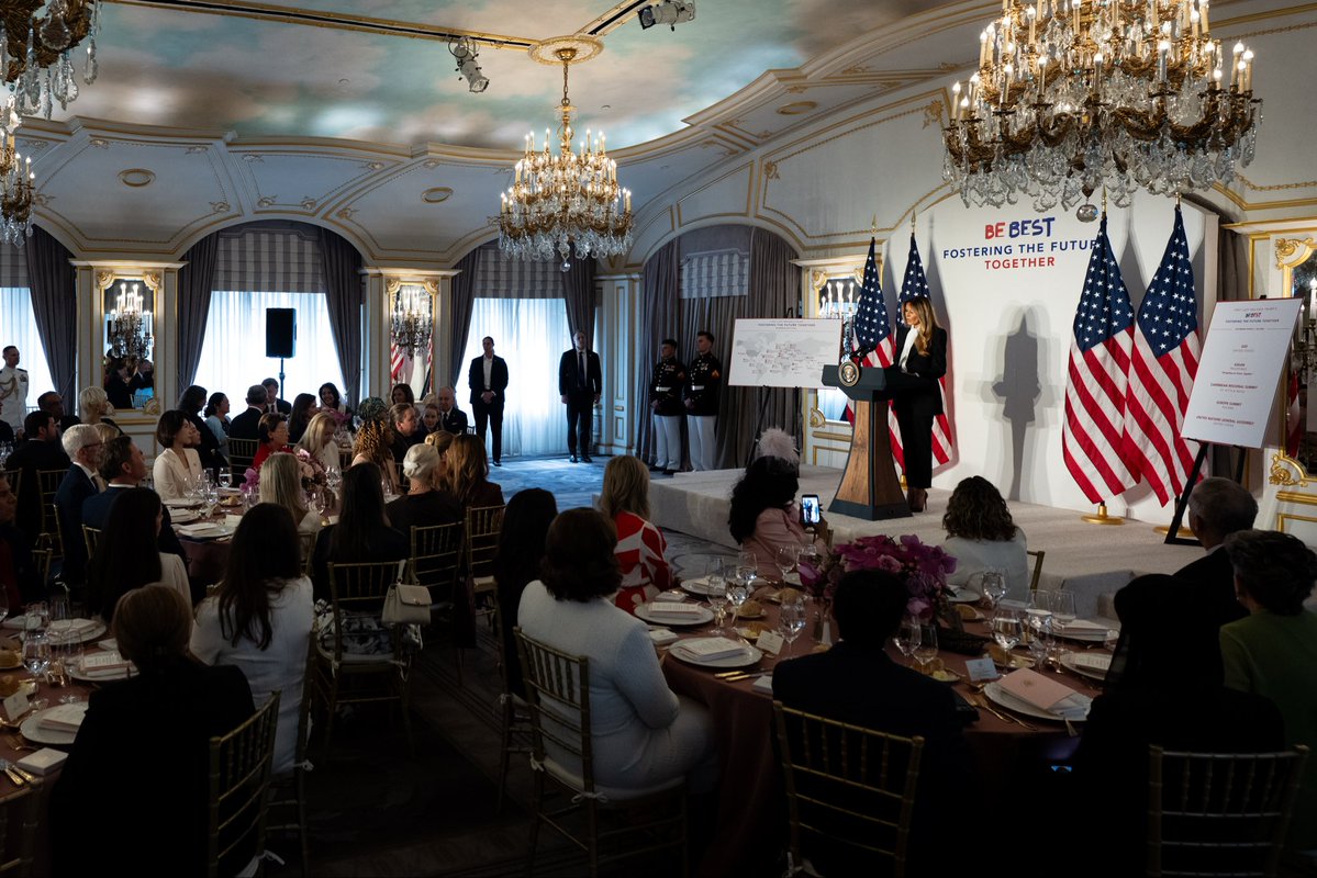 FirstLadyOffice's tweet photo. During the 81st United Nations General Assembly, First Lady Melania Trump welcomed new member nations, expanding Fostering the Future Together to fifty-seven participating countries.

“Our Fostering the Future Together coalition must strive to empower the youth of our nations to: bend the boundaries of imagination, explore new frontiers of intellect, have the courage to take calculated risks, and build toward advancement of society.”

First Lady Melania Trump
September 22, 2026