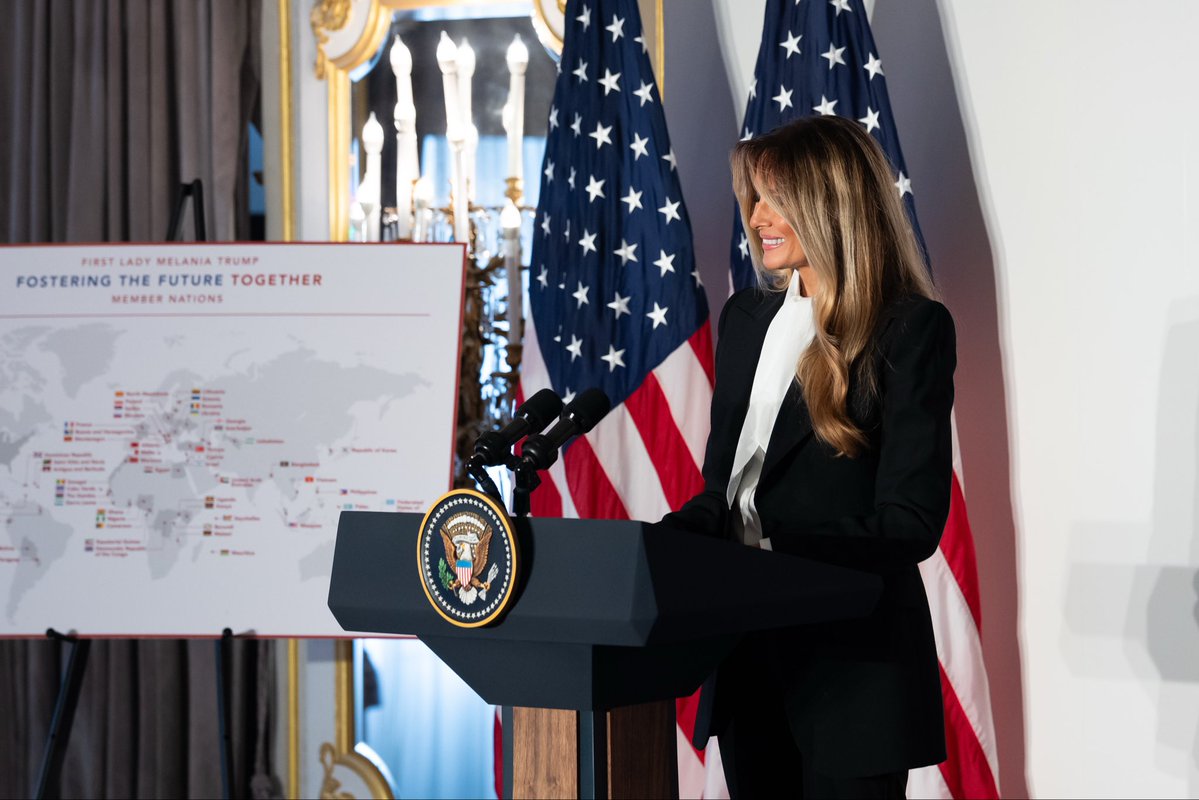 FirstLadyOffice's tweet photo. During the 81st United Nations General Assembly, First Lady Melania Trump welcomed new member nations, expanding Fostering the Future Together to fifty-seven participating countries.

“Our Fostering the Future Together coalition must strive to empower the youth of our nations to: bend the boundaries of imagination, explore new frontiers of intellect, have the courage to take calculated risks, and build toward advancement of society.”

First Lady Melania Trump
September 22, 2026