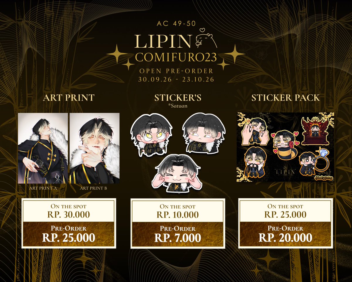 LipinVA's tweet photo. PRE-ORDER MERCHANDISE LIPIN COMIFURO 23

PENGUMUMAN!!! Para rakyat berbahagia, kami persembahkan merchandise Lipin yang sangat plenger dan di luar nalar ini.

🗓️: 30 September - 23 Oktober 2026
📌: 
https://t.co/T2tqgpBfTc https://t.co/4Ip9Wl9nBV