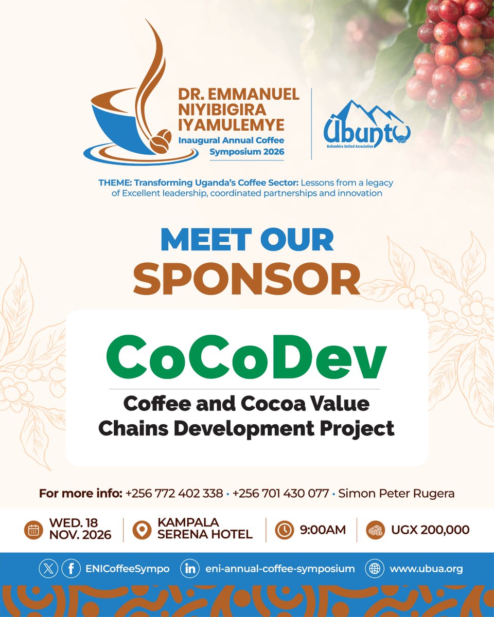 ENICoffeeSympo's tweet photo. Big shoutout to CoCoDev for coming on board as a sponsor for Inaugural ENI Annual Coffee Symposium 2026! ☕✨

Their support powers our vision to transform Uganda’s coffee sector through innovation and leadership. Thank you for partnering with us!

#ENISymposium2026 @MAAIF_Uganda https://t.co/HAzGJEffEK