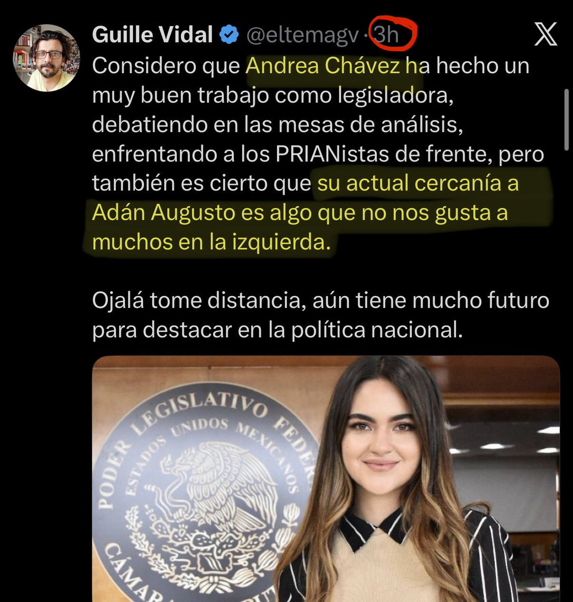 luis_gj's tweet photo. Oye, hijo único @eltemagv 

Dices que una de las cosas que “no gustan” de Andrea Chávez es su cercanía con Adán Augusto.

Qué curioso:

2022: “Adán Augusto es un crack”.
2023: “Ya quisiera la oposición tener un candidato con su capacidad”.

Entonces, Guille, ¿qué cambió? ¿Ya te preocupan los señalamientos alrededor de La Barredora y Hernán Bermúdez?

Porque hace nada esa cercanía era con “un crack”. Ahora resulta que es un defecto de Andrea. 

Decídete, campeón. 😂😂😂