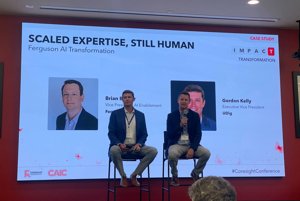 UDigTech's tweet photo. UDig EVP Gordon Kelly and Ferguson's Brian Backer took the stage together at the Coresight Conference at Tractor Supply's headquarters this week.

#ideastoimpact #AI #AItransformation https://t.co/uYFyHR0P8H