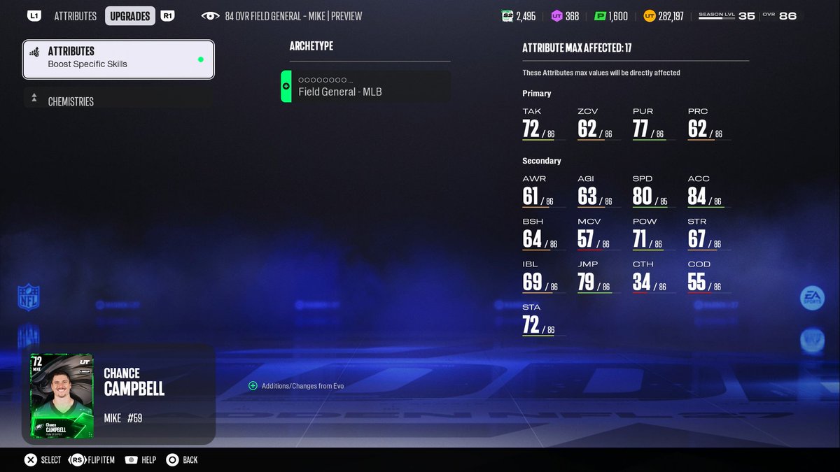 UseCodePOP's tweet photo. Blueprint EVOs @ 84 OVR 
Kicker one is a W
but positional players still max 85 Speed = L https://t.co/W4RBmP91bJ