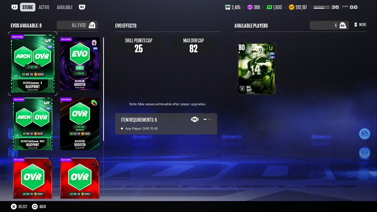UseCodePOP's tweet photo. Blueprint EVOs @ 84 OVR 
Kicker one is a W
but positional players still max 85 Speed = L https://t.co/W4RBmP91bJ