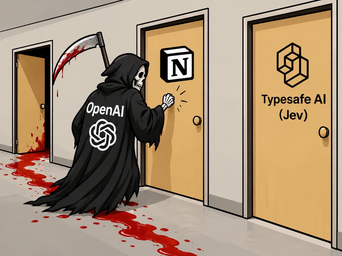 Akash_Bang's tweet photo. OpenAI DevDay casualties:

- The Decision API sounds exactly like Jev from TypeSafe.

- ChatGPT Spaces is basically Notion.

#OpenAI https://t.co/trJTeiiSWe