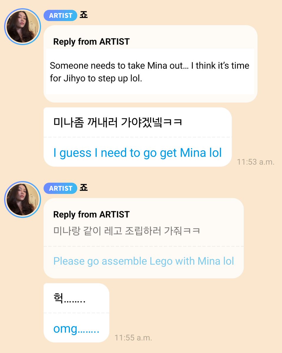 godmitzu's tweet photo. Jihyo said she should take Mina out and somebody suggested a LEGO date, but she'd only be able to build LEGOs for 30 minutes before dozing off 😭 https://t.co/DmTz2IiDX2