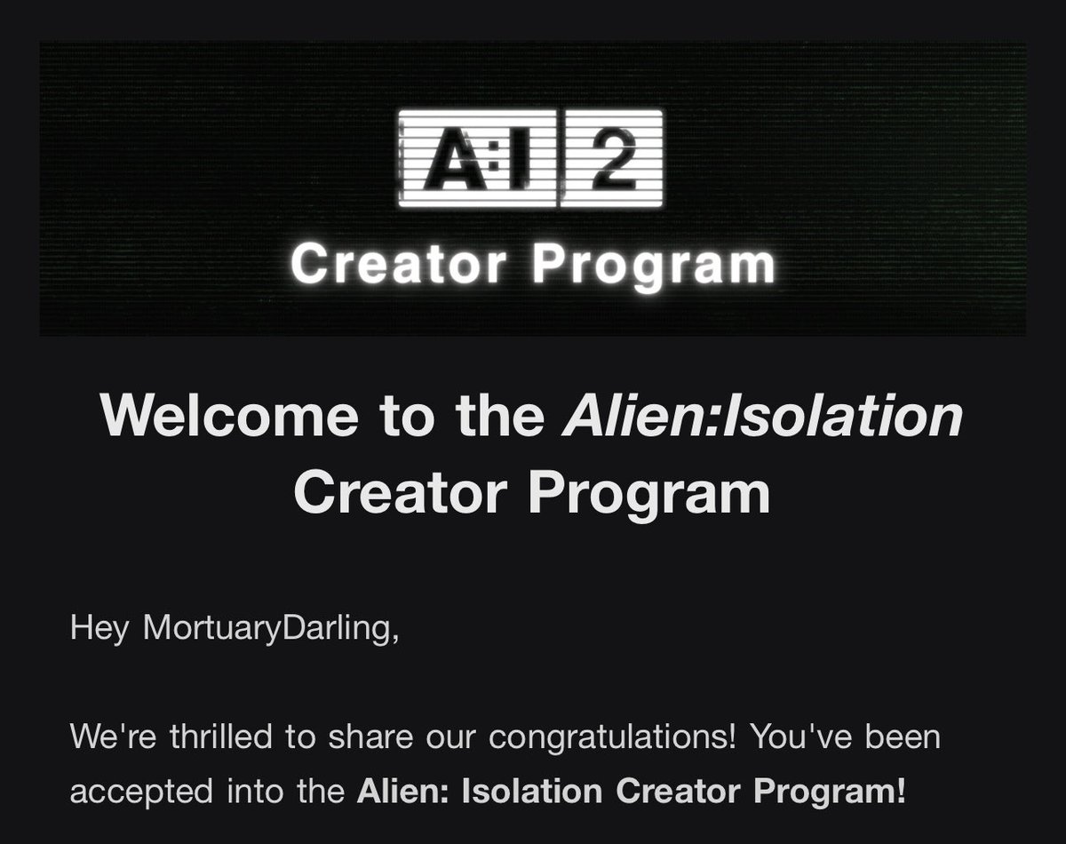 mortuwu's tweet photo. EEEEE I got accepted into the @AlienIsolation creator program!!

I’ve been a huge fan of the Alien franchise since I was little, it was my first introduction into horror and catapulted me into the genre that I fell in love with today. 

Thank you for having me !! https://t.co/6HxQ4egFul