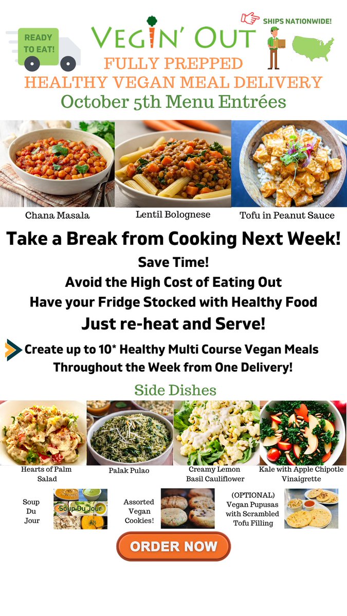 VeginOut's tweet photo. ๐ฅNEW Vegin' Out October 5th Vegan Meal Delivery Menu!
๐Fully Prepped๐ฑ#Vegan meal set arrives with 3 entrees, 4 sides, soup & dessert - mix n' match to create up to 10 multi course meals next week!
๐https://t.co/Zr1x8s0j4P
#plantbased #mealkit #VeganMealkit #LAvegans https://t.co/fg90B2plHX