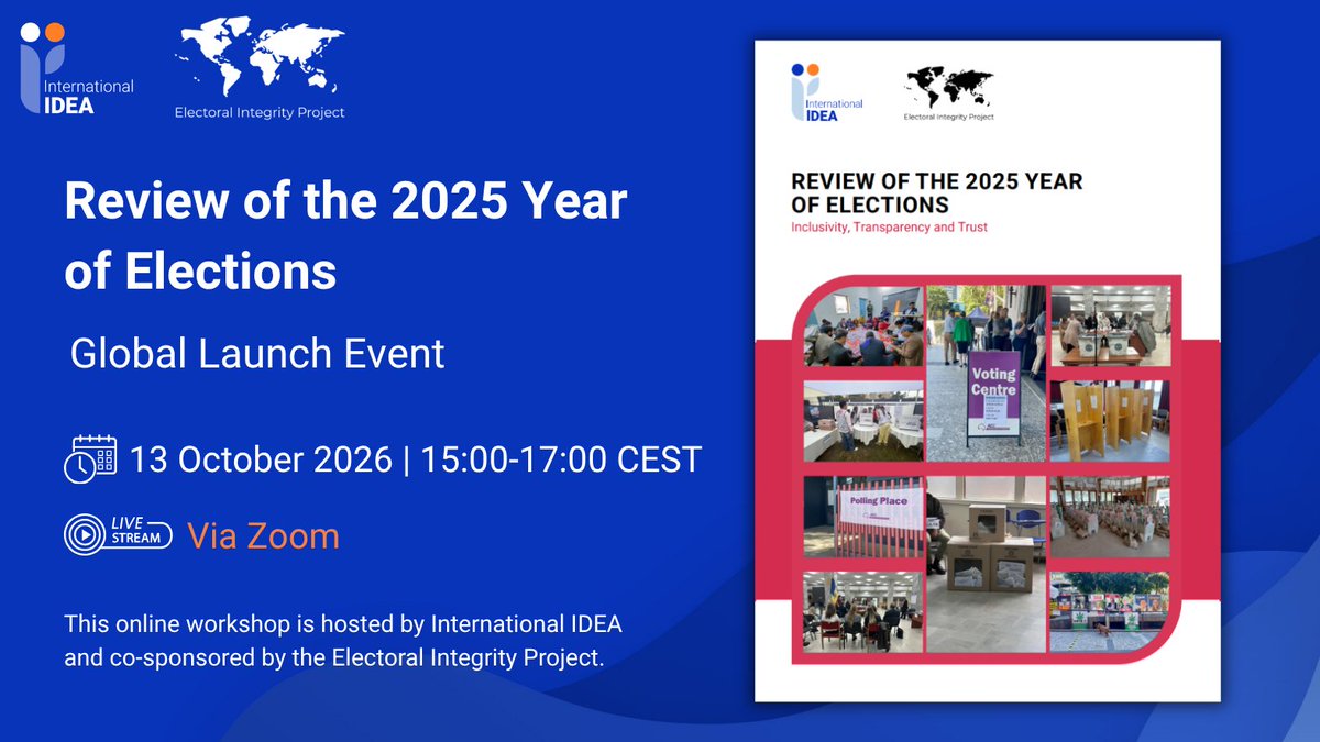 ElectIntegrity's tweet photo. How did the world's elections hold up in 2025?

Our joint report with @Int_IDEA looks at last year's biggest challenges and innovations that changed electoral integrity.

🌐Global online launch: Oct 13, 3PM CEST (9AM EDT)

Register below:
https://t.co/PRLmXb6nKk https://t.co/8brKGYCkWZ