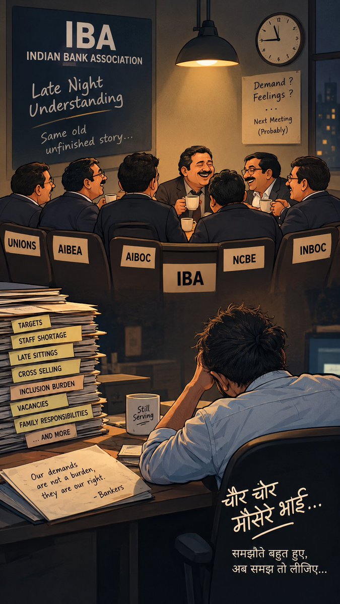 _musaaafir_'s tweet photo. IBA - Banks ka Association aur UFBU - Bank Unions ka. दोनों ने आपस में “High-Level Committee” बना ली, वाह!

लेकिन असल सवाल तो DFS और Finance Ministry से है, वो कहाँ हैं?

कल फिर पलटकर कह देंगे, “हमें नहीं पता, हमसे मत पूछिए” तो फिर ये सारी कवायद किसलिए? तब क्या होगा?
#5DayBanking https://t.co/xl5qrMY2oj