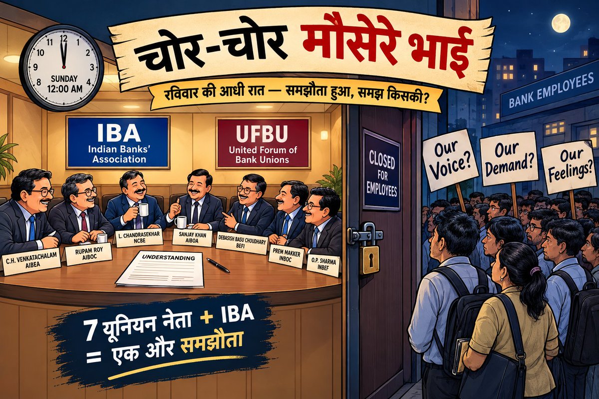 _musaaafir_'s tweet photo. IBA - Banks ka Association aur UFBU - Bank Unions ka. दोनों ने आपस में “High-Level Committee” बना ली, वाह!

लेकिन असल सवाल तो DFS और Finance Ministry से है, वो कहाँ हैं?

कल फिर पलटकर कह देंगे, “हमें नहीं पता, हमसे मत पूछिए” तो फिर ये सारी कवायद किसलिए? तब क्या होगा?
#5DayBanking https://t.co/xl5qrMY2oj