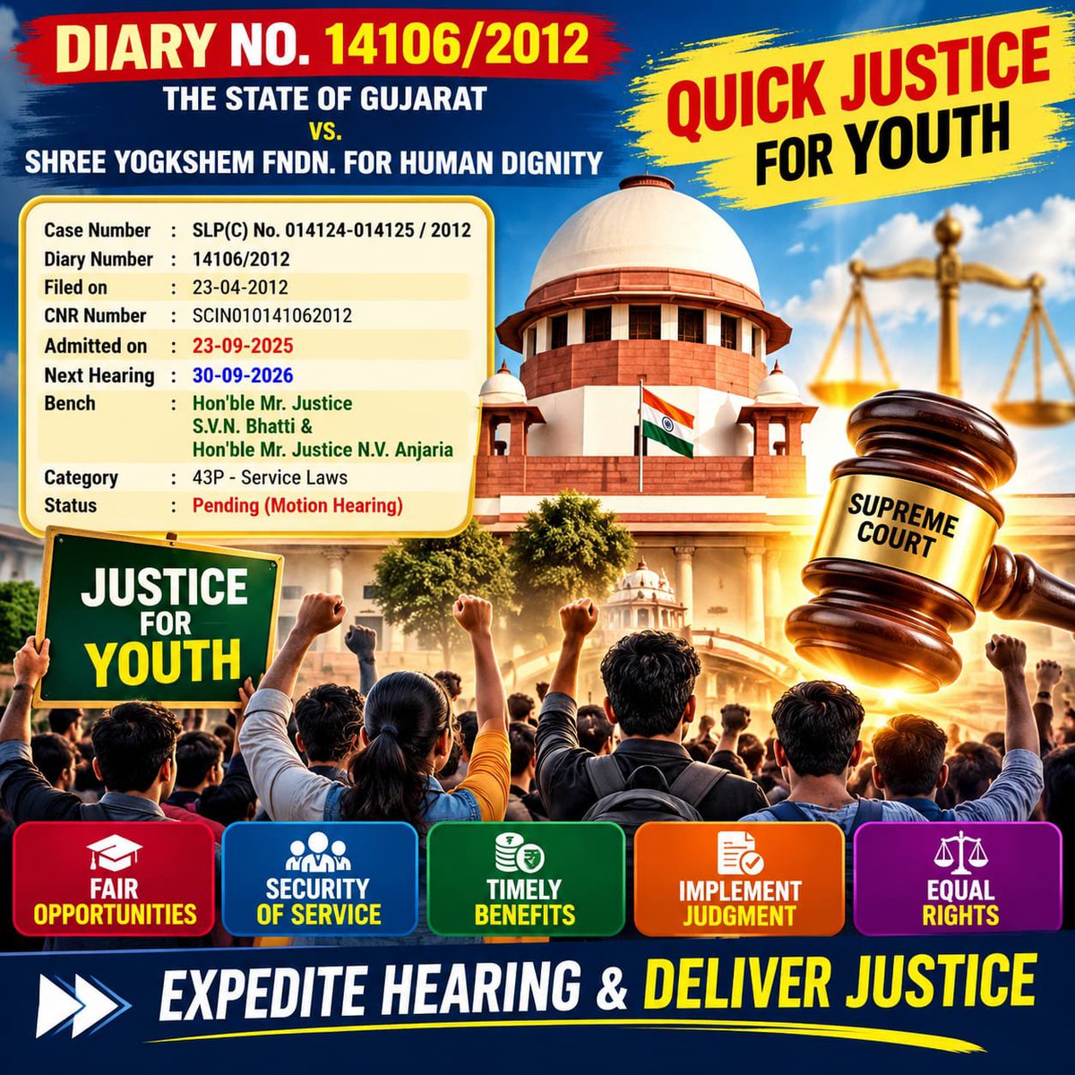 Dipak79726334's tweet photo. ફીક્સ પે નો કેસ કોર્ટ નં.૨, સી.નં.૧૧૪ પર ચાલસે. SLP નં.૧૪૧૨૪ -૨૫ વર્ષ-૨૦૧૨ ગુજરાત સરકાર vs યોગક્ષેમ ફાઉન્ડેશન.⛳️આશા રાખીએ આજે કેસ બોર્ડ પર આવે અને  ફિક્સ પે  નીતિ નાબૂદ થાય🙏આજે બધા કર્મચારીઓ મીટ માંડીને બેઠા છે🔥
#Remove_Fixpay_in_gujarat #justic_supreme_court_of_india https://t.co/Tpk9jEm9AY