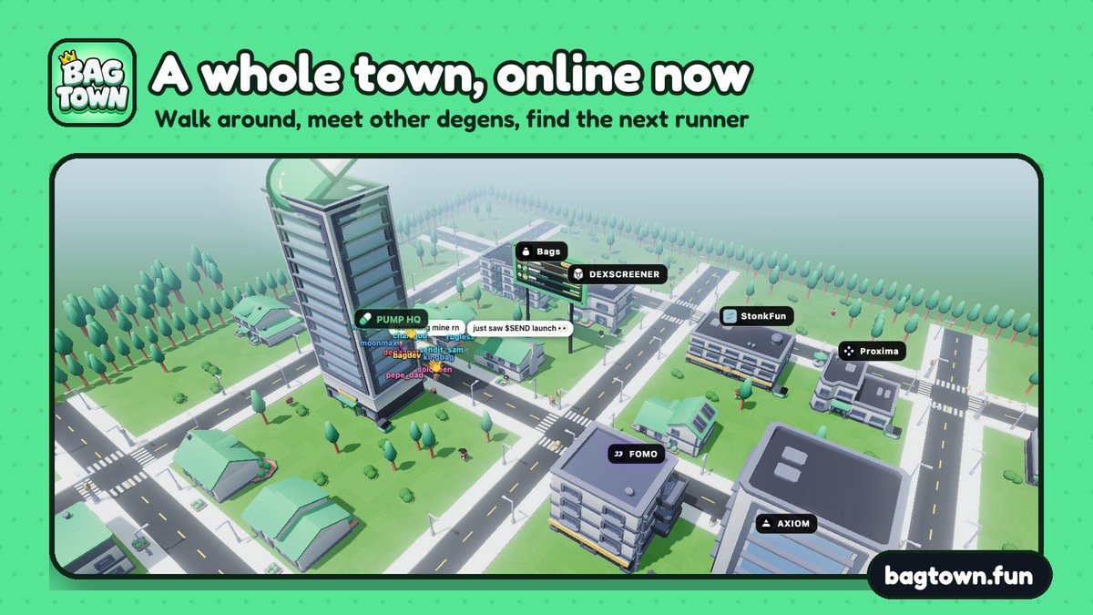 playbagtown's tweet photo. $BAGTOWN is live.

A whole town. online. right now.

walk around, meet other degens, launch coins together.

8sEpaa7waxwvoowhxnBaXqLQPv4sNGxFRuLQzWMCpump

https://t.co/zoCJ9DE7sA https://t.co/ljZC191mYq