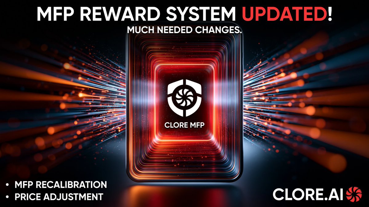 clore_ai's tweet photo. 🔧 MFP is getting rebalanced

Why MFP exists
MFP (Maximum Fair Price) is a quality score every server gets based on its hardware. Hosts lock CLORE behind that score and in return earn daily CLORE rewards on top of rental income, plus a lower fee on orders paid in BTC, USDT or USDC. The idea is to reward hosts who bring quality hardware and hold CLORE long-term, so the people powering the network share in its growth.

Why we're rebalancing it
The tier requirements were set when CLORE traded roughly 9x higher than today. At the current price, the same number of coins represents a fraction of the value the tiers were designed for, so they no longer reflect reality. Rebalancing brings MFP back to what it was built for, including real demand for CLORE from hosts who buy and lock it instead of selling. From now on, tier requirements will follow the token price: while CLORE stays low, we may raise them further, always in steps so nobody faces a sudden jump. If the price goes up, we'll lower them.

New tier requirements from tomorrow, September 30 (per 1 MFP):
- Tier 1: 2,000 CLORE
- Tier 2: 4,000 CLORE
- Tier 3: 3,000 CLORE

Updated unlock periods:
- Tier 1: 10 days
- Tier 2: 20 days
- Tier 3: 30 days
Unlocks you've already started keep their original dates

You can also unlock just part of your locked CLORE instead of all of it (it's taken from the longest-delay tier first). 

Clorent 2.8 is out (macOS, Windows, Linux)
What's new since the previous version:
- New filters and free-text search, saved filter sets
- Spot bidding, price hints, partial GPU rentals
- SSH commands on order cards, log export
- Favorites, blacklist and notes synced across devices
For hosts: live per-GPU temperature, load and VRAM, mass onboarding, bulk actions for availability, pricing and partial rental, full MFP lock controls.
Download: https://t.co/DDjNoy5Axh

Also on the website:
- Spot bids must now be at least 1% above the current top bid. The rent form shows the exact minimum and places it in one click
- Cost estimate before renting: see what a rental will cost and how long your balance will last
- New image picker grouped by use case (dev, image & video, LLM, mining) with VRAM, CUDA and download size listed

Full changelog: https://t.co/m06NqrhgtU