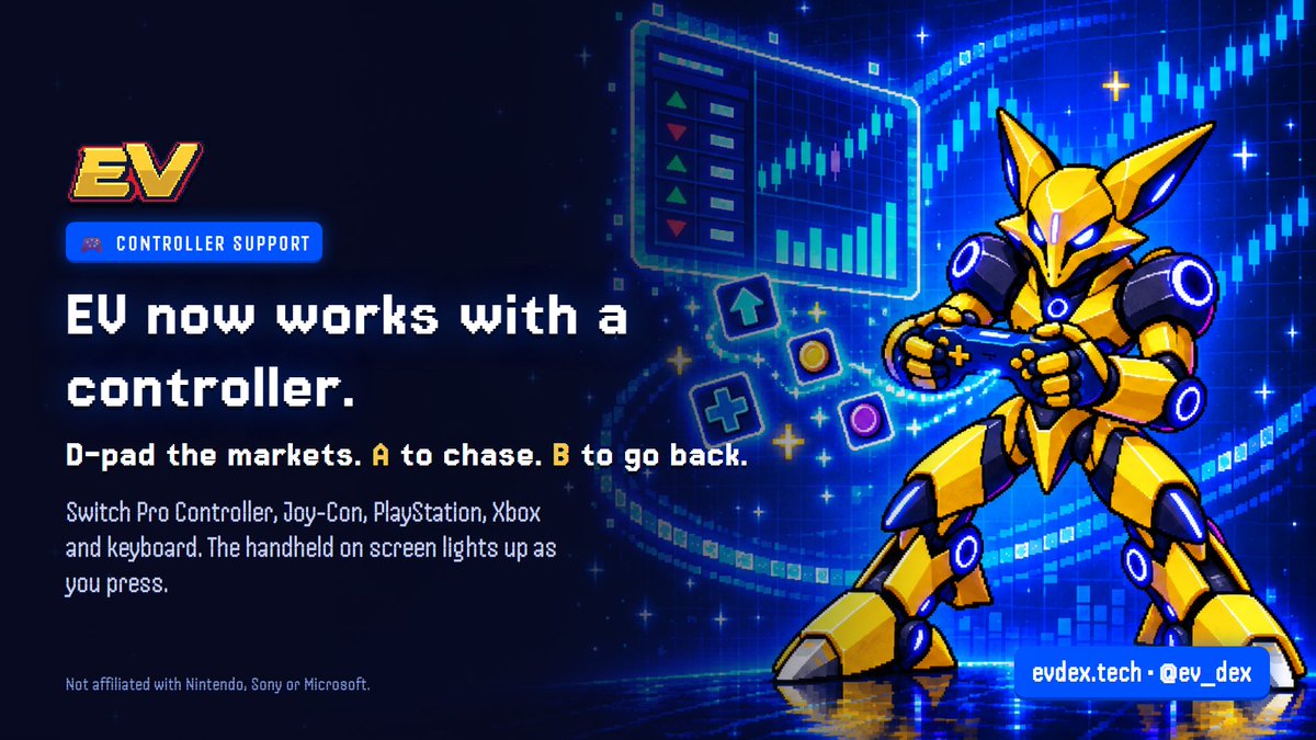 EV_Dex's tweet photo. EV now works with a controller. Connect a Nintendo Switch's Controller or Joy-Con: D-pad through the markets, A to act, B to go back, ZR to jump into a chase. 

The handheld on screen lights up as you press. 

PlayStation and Xbox work too. 

https://t.co/B0Ppa1EOer https://t.co/9C0qQ5gq6R