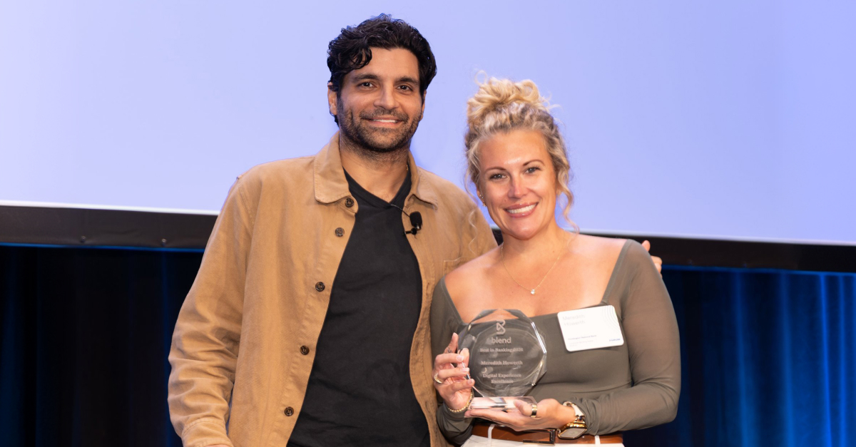 blendlabsinc's tweet photo. 🏆 Congrats to our Best in Banking Awards Digital Experience Excellence winner, Meredith Howerth from @Huntington_Bank!

At #BlendForum2026, we honored Meredith for turning complex digital roadmaps into intuitive consumer journeys and helping shape better digital experiences.

Read more: https://t.co/Daq1JMXirv