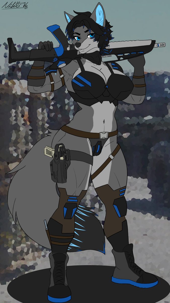 Harley_Umbreon's tweet photo. Hey y'all, been a while since I posted. Thanks to work no less. :'P But here, enjoy a comm of @The_Blue_Seraph's sexy wolf gal, Andrea~! ;3

♥️, 🔃 &amp; 💬

#furry #furryart #yiff #military https://t.co/IAyqgYHtNF