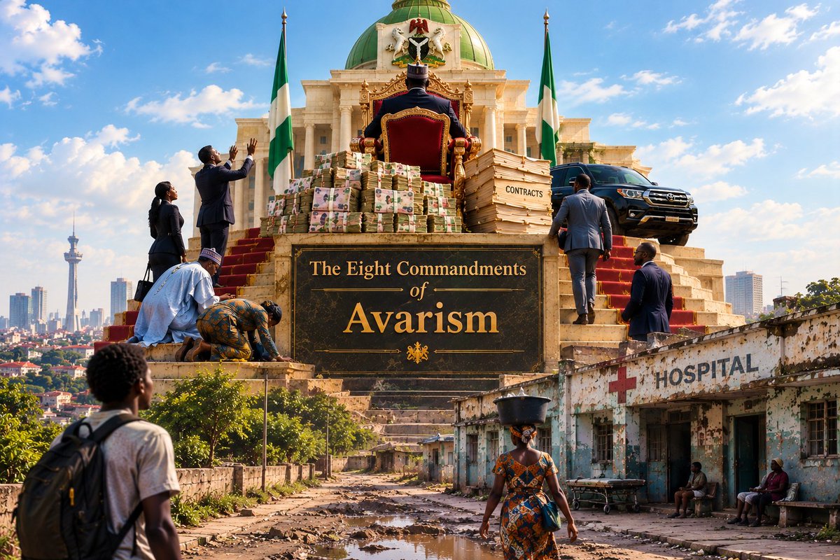 reljourno's tweet photo. Avarism: the secret religion of Nigerian politicians. Click the link to read the story.👇 
https://t.co/mbVgjau0ec https://t.co/8KPPRNyCS8