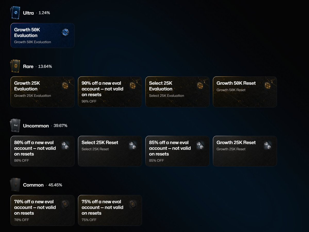Tomikazi1's tweet photo. Who wants some free packs from Tradeify?

I got some bull packs to give away

Like + retweet to enter. 2 winners will receive a bull pack.

The attached image shows the possible prizes.

#giveaway #tradeify https://t.co/Ct7h075EVk