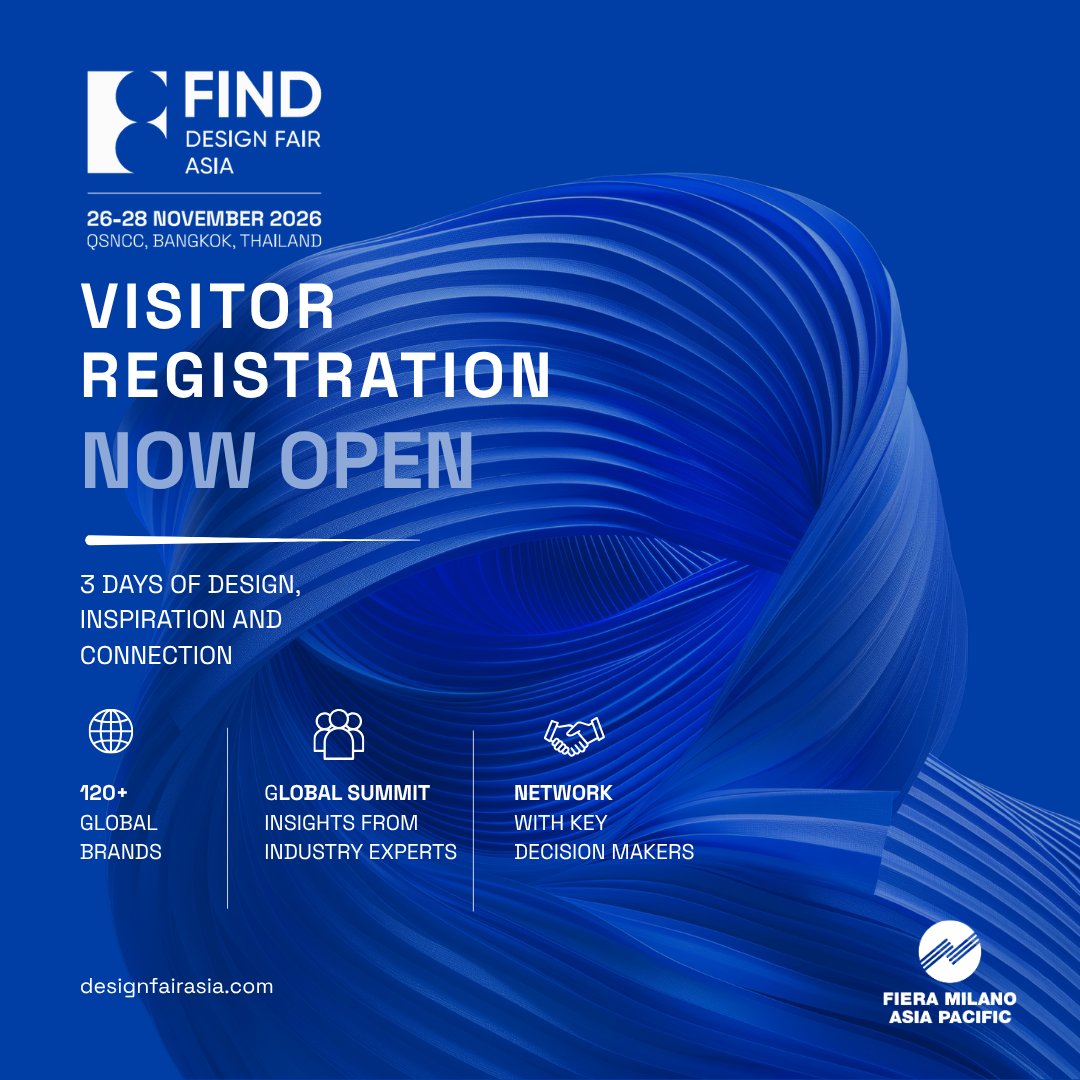 hotelierindo's tweet photo. Asia’s design industry meets in Bangkok.
FIND – Design Fair Asia brings together 120+ international brands across furniture, lighting, surfaces, kitchens, bathrooms and decorative products for three days of sourcing, discovery and industry exchange.
#FINDDesignFairAsia https://t.co/ZpJB3EeEtH