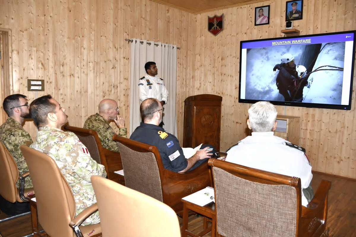 artrac_ia's tweet photo. 𝐇𝐢𝐠𝐡 𝐀𝐥𝐭𝐢𝐭𝐮𝐝𝐞 𝐖𝐚𝐫𝐟𝐚𝐫𝐞 𝐒𝐜𝐡𝐨𝐨𝐥

High Altitude Warfare School 
hosted Defence Attachés from 𝐍𝐞𝐰 𝐙𝐞𝐚𝐥𝐚𝐧𝐝, 𝐂𝐚𝐧𝐚𝐝𝐚 & 𝐏𝐞𝐫𝐮 on 28-29 Sep 2026.

The visiting delegation was briefed on HAWS’ history, operational role and training methodology, followed by a demonstration on Military Rock Craft and an equipment display showcasing contemporary mountain warfare capabilities. Avenues for future cooperation in Mountain & Winter Warfare were also discussed during the visit.

Facebook- https://t.co/PT2LPWSXtl

Instagram- https://t.co/RN1hftBFv6

#HAWS
#ARTRAC
#IndianArmy

@adgpi