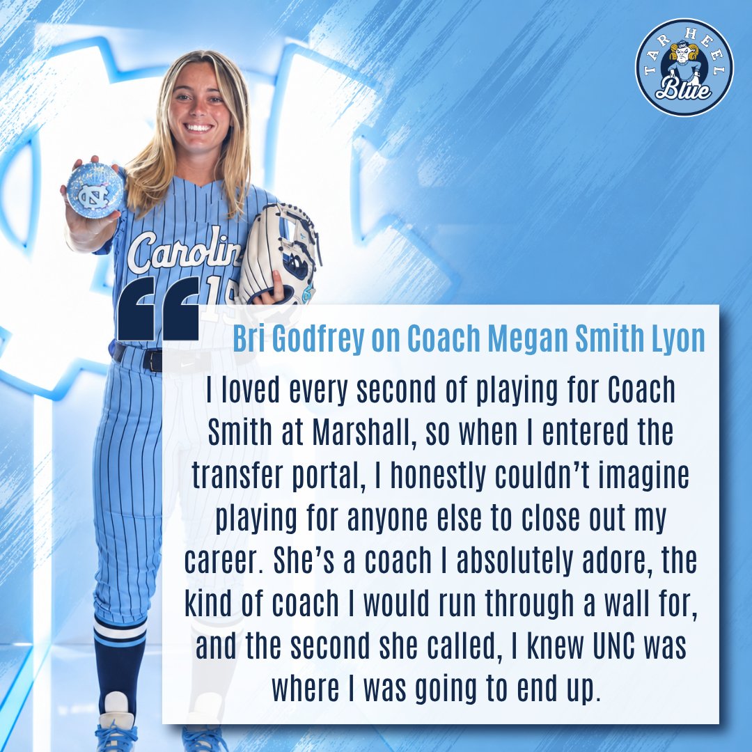 _tarheelblue's tweet photo. For Bri Godfrey (@BriGodfrey24), the opportunity to reunite with Coach Megan Smith Lyon made @UNCSoftball feel like the right place to finish her collegiate career.

Read her story at Tar Heel Blue.
🔗 https://t.co/d4QwxEcf9k https://t.co/7mBpHke1U0