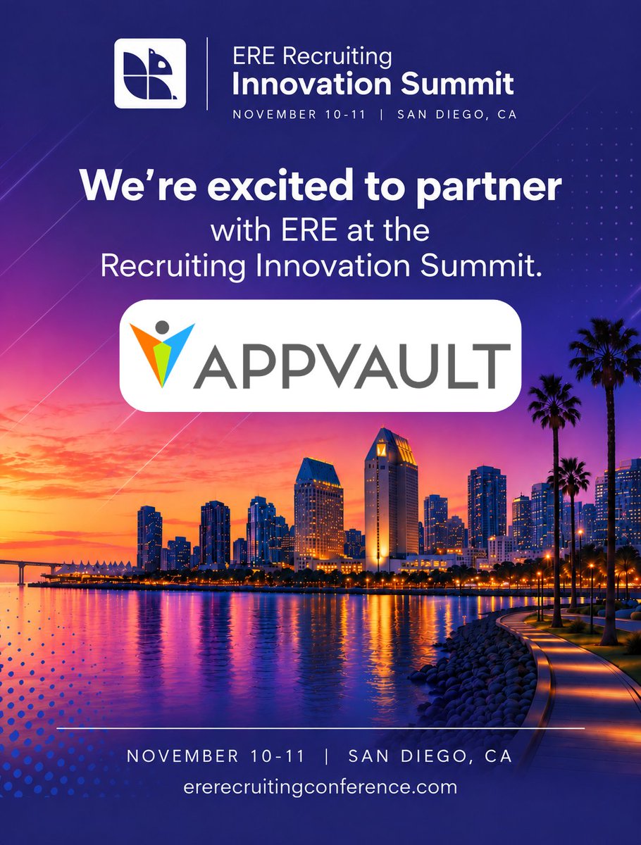 AppVaultNews's tweet photo. We’re excited to sponsor the ERE Recruiting Innovation Summit this November 10–11 in San Diego!
Register by September 30 and use code APPVAULTGUEST for an additional 30% off! https://t.co/mxOUeQuCgH
#thisisRIS https://t.co/3sASXEjKVs