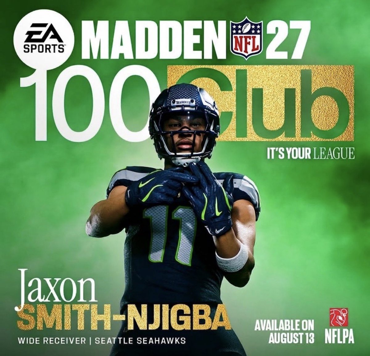SeahawkGoon's tweet photo. BREAKING NEWS 🚨

Jaxon Smith-Njigba makes Madden history as the first-ever member of the exclusive 100 Club.

With an unprecedented 100 OVR rating, the Seahawks star wide receiver officially cements his status as the highest-rated player to ever grace the franchise game. https://t.co/5s12AESeXt