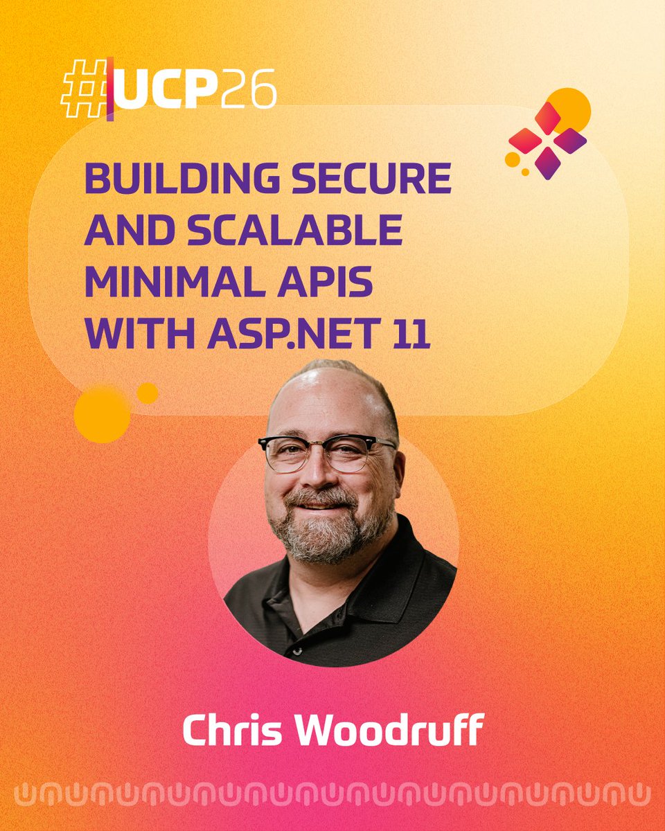 update_conf's tweet photo. Build a complete RESTful API from the ground up with Chris Woodruff.

At this hands-on #UCP26 workshop, you’ll go beyond the basics of https://t.co/rWjXcJ1Hgl Core 11 Minimal APIs and work with EF Core, JWT, OWASP security, testing, caching, OpenAPI, and .NET Aspire.

You’ll leave with a working codebase and patterns ready for real projects.

📅 November 11 · Prague
🛠️ One of four pre-conference workshops
Choose yours:
https://t.co/kTaSUualJ1

#DotNet #ASPNETCore