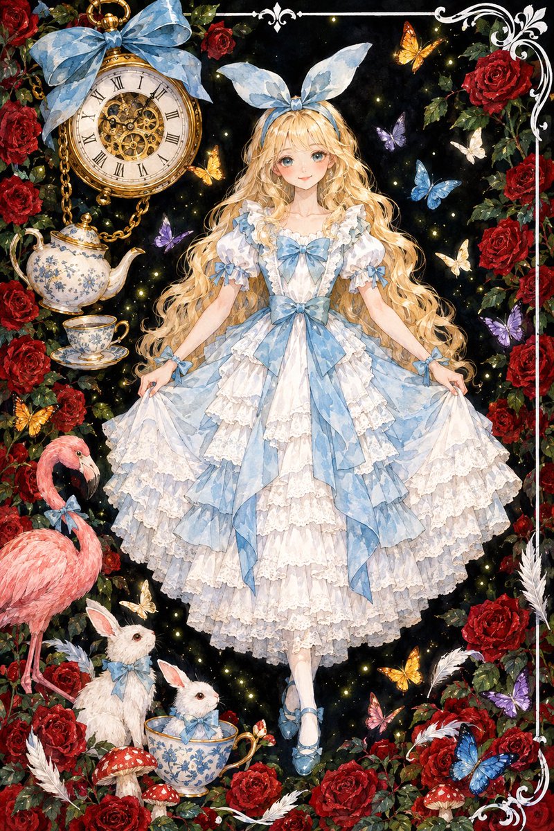 ai_li8668's tweet photo. 愛麗絲系列以《愛麗絲夢遊仙境》為靈感，融合維多利亞洋裝、蕾絲層裙、緞帶與蝴蝶等元素，強化童話感。整體不是單純少女裙，而是復古、奇幻、禮儀與夢境交織的愛麗絲美學。
It is less a simple girl’s dress and more a vintage, fantastical, etiquette-meets-dreamscape Alice aesthetic. https://t.co/cYeU6rNrHW