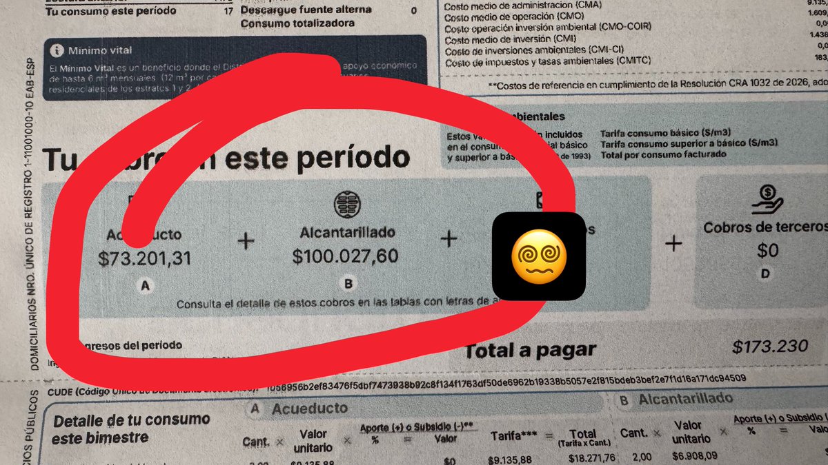 alexportilla24's tweet photo. Algún miembro de la @Superservicios o del @AcueductoBogota que explique esto. 
¿Cómo puede ser posible q lance al drenaje más agua servida q el agua 💦 potable q consumo ? 🤷🏽‍♂️
¿También les está pasando ciudadanos de Btá? 
Aclaro q vivo en estrato 4. 🤓 https://t.co/HdzBrBCAP3