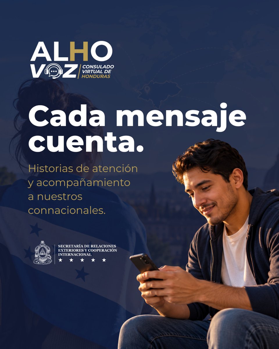 CancilleriaHN's tweet photo. La distancia no es un impedimento para brindar orientación y asistencia consular. A través de 𝐀𝐋𝐇𝐎 𝐕𝐎𝐙, 𝐓𝐮 𝐂𝐨𝐧𝐬𝐮𝐥𝐚𝐝𝐨 𝐕𝐢𝐫𝐭𝐮𝐚𝐥, trabajamos para escuchar, orientar y acompañar a los hondureños, donde quiera que se encuentren. 🤝 https://t.co/h1iQeyLsMI