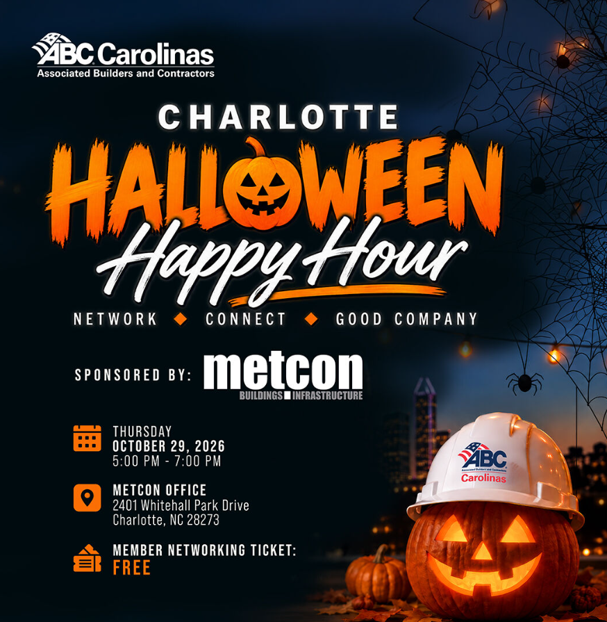 MetconConstruct's tweet photo. 🎃 No tricks—just networking and Halloween fun!

Join ABC Carolinas for the Charlotte Halloween Happy Hour, hosted by Metcon.

📅 Oct. 29 | 5–7 PM
📍 Metcon Charlotte
🎟️ Free for ABC Carolinas members

Register: https://t.co/prQYmHfKzx

#ABCCarolinas #HalloweenHappyHour https://t.co/e7AAmGt6gO