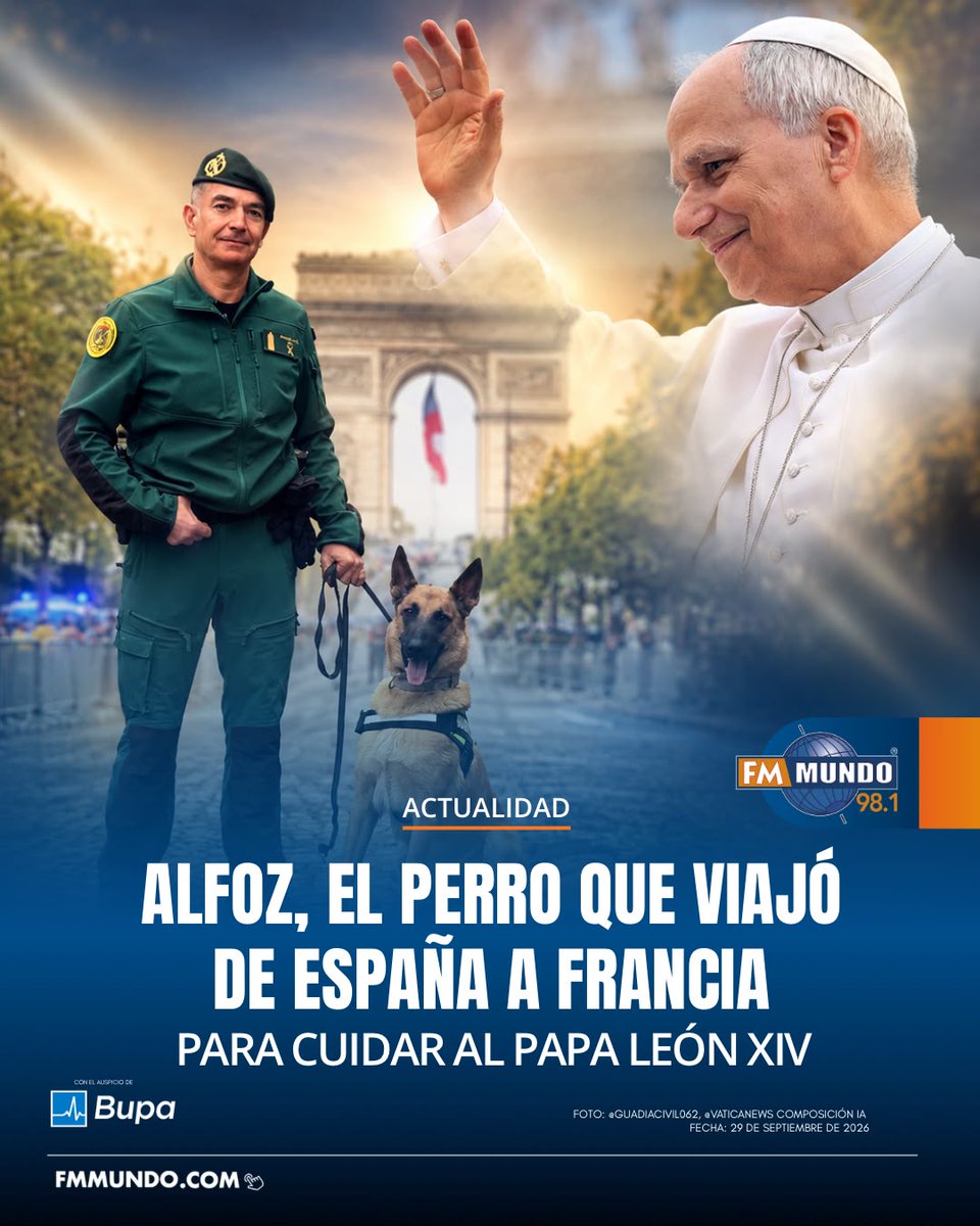 fmmundo's tweet photo. #Alfoz 🐕 es un héroe de cuatro patas que viajó a #Francia a una misión especial. Mientras miles de personas esperaban al Papa León XIV, 🇻🇦este can pastor alemán fue parte del operativo de seguridad durante la visita del Pontífice.

Una vez terminado su trabajo y antes de regresar a #España, el perrito pudo visitar los lugares más icónicos de París y tomarse fotografías para el recuerdo. 🇫🇷

#FmMundo, 100% digital.
https://t.co/0SBUPr0uCS